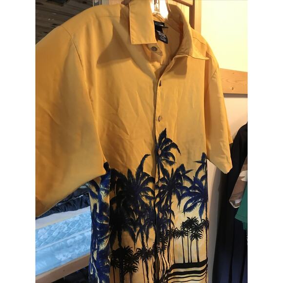 Extreme Gear Men's M Yellow Palm Print SS Button Down Polyester Hawaiian Shirt - Picture 3 of 12